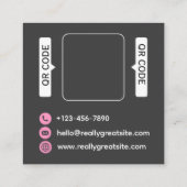 pink and black modern Qr code business card square スクエア名刺 (裏面)