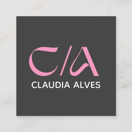 pink and black modern Qr code business card square スクエア名刺 (正面)