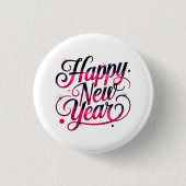 Pink and Black New Year 2026 Script Badge 缶バッジ (正面)
