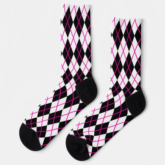 Pink and Black Plaid Argyle Diamond  ソックス (左)
