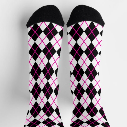 Pink and Black Plaid Argyle Diamond  ソックス (上部)