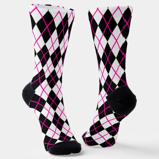 Pink and Black Plaid Argyle Diamond  ソックス (傾斜あり)