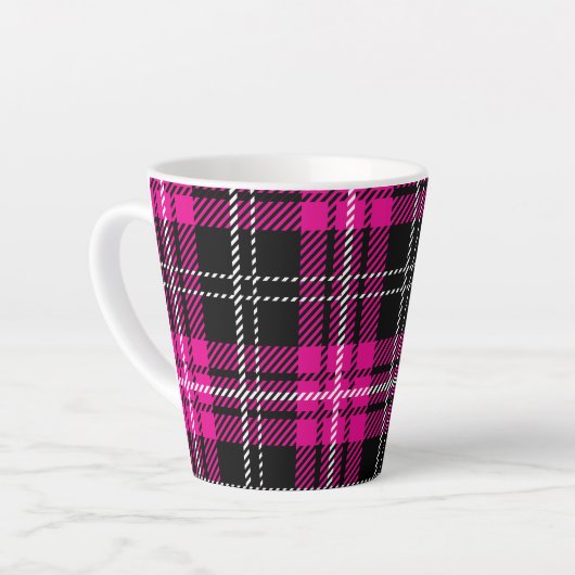 Pink and Black Plaid Print Coffee Mug Cup カフェラテマグ (左アングル)