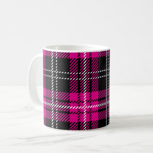 Pink and Black Plaid Tartan Print Coffee Cup Mug コーヒーマグカップ (正面左)