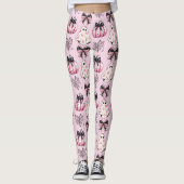 Pink and Black Pumpkins, Ghosts Halloween Leggings レギンス (正面)