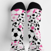 Pink and Black Soccer Ball Print Football Fan ソックス (上部)