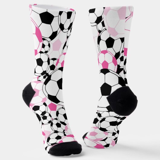 Pink and Black Soccer Ball Print Football Fan ソックス (傾斜あり)