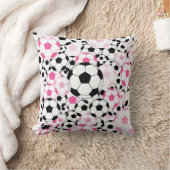 Pink and Black Soccer Ball Sports Fan Throw Pillow クッション (ブランケット)