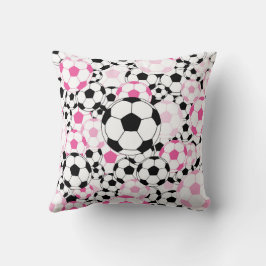 Pink and Black Soccer Ball Sports Fan Throw Pillow クッション