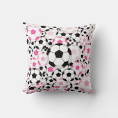 Pink and Black Soccer Ball Sports Fan Throw Pillow クッション (正面)