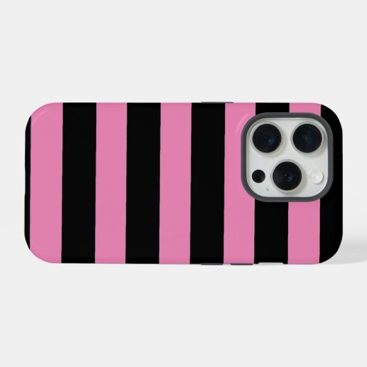 Pink and Black Stripes  iPhoneケース (裏面横)