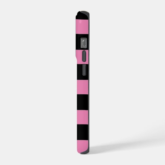 Pink and Black Stripes  iPhoneケース (左側面)
