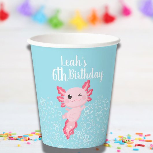 Pink and Blue Axolotl Birthday Party Paper cup 紙コップ