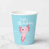 Pink and Blue Axolotl Birthday Party Paper cup 紙コップ (正面)
