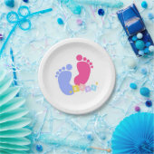 Pink and Blue Baby Footprints ペーパープレート (パーティー)