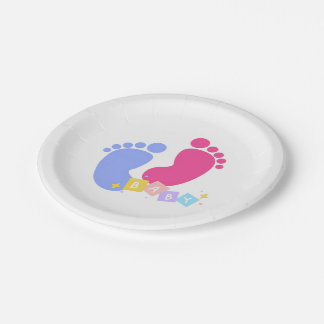 Pink and Blue Baby Footprints ペーパープレート