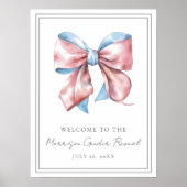 Pink And Blue Bow Gender Reveal Party Welcome Sign ポスター (正面)