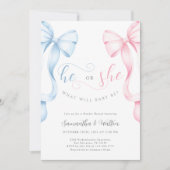 Pink and Blue Bows Gender Reveal Invitation 招待状 (正面)