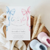 Pink and Blue Bows Gender Reveal Invitation 招待状