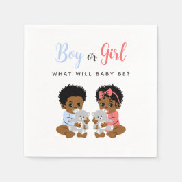 Pink and Blue Boy or Girl Black Baby Gender Reveal スタンダードカクテルナプキン