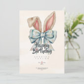 Pink and blue Bunny bow Birthday invitation 招待状 (スタンド正面)
