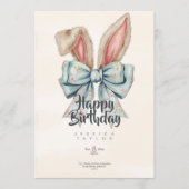 Pink and blue Bunny bow Birthday invitation 招待状 (正面)