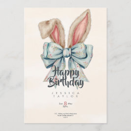 Pink and blue Bunny bow Birthday invitation 招待状