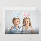 Pink And Blue Bunny Ears Easter Photo Overlay カード (正面)