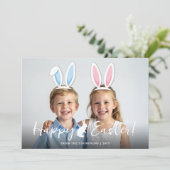 Pink And Blue Bunny Ears Easter Photo Overlay カード (スタンド正面)