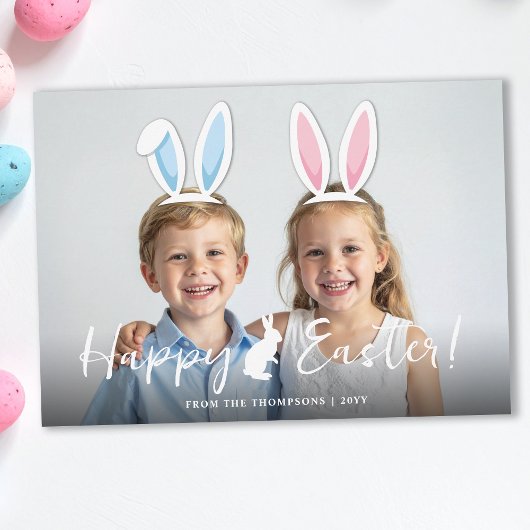 Pink And Blue Bunny Ears Easter Photo Overlay カード