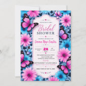 Pink and Blue Butterfly Bridal Shower Invitation 招待状 (正面)