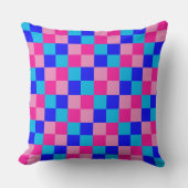 Pink and Blue Checkered Print クッション (正面)