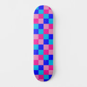 Pink and Blue Checkered Print スケートボード (正面)