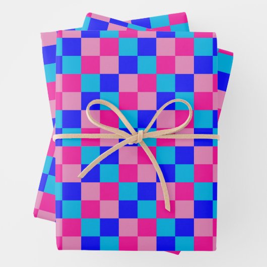 Pink and Blue Checkered Print ラッピングペーパーシート (インサイチュ)