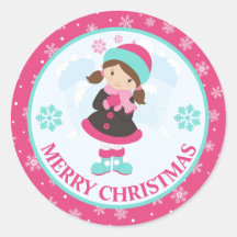 Pink and Blue Christmas Snow Girl Winter