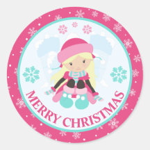Pink and Blue Christmas Snow Girl Winter