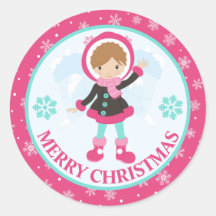 Pink and Blue Christmas Snow Girl Winter