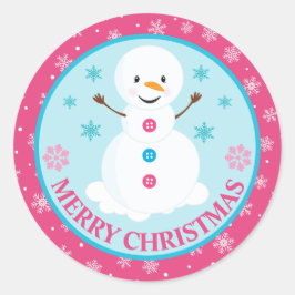 Pink and Blue Christmas Snowman Winter ラウンドシール