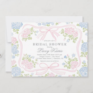 Pink and blue Floral Bridal Shower Invitation,  招待状