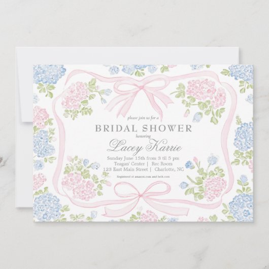 Pink and blue Floral Bridal Shower Invitation,  招待状 (正面)