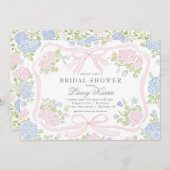 Pink and blue Floral Bridal Shower Invitation,  招待状 (正面/裏面)
