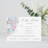 Pink and Blue Floral Garden Meal Choice Wedding 出欠カード (スタンド正面)