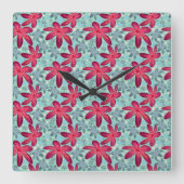 Pink and Blue Floral Seamless Pattern スクエア壁時計 (正面)
