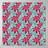 Pink and Blue Floral Seamless Pattern ポスター (正面)