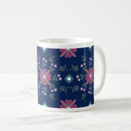 Pink and Blue Folk Art Floral Mug コーヒーマグカップ