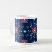 Pink and Blue Folk Art Floral Mug コーヒーマグカップ (正面左)