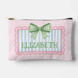 Pink and Blue Frame Green Gingham Bow アクセサリーポーチ