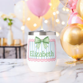 Pink and Blue Frame With Green Gingham Bow