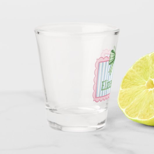 Pink and Blue Frame With Green Gingham Bow ショットグラス (左)