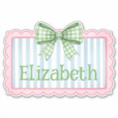 Pink and Blue Frame With Green Gingham Bow シール (正面)